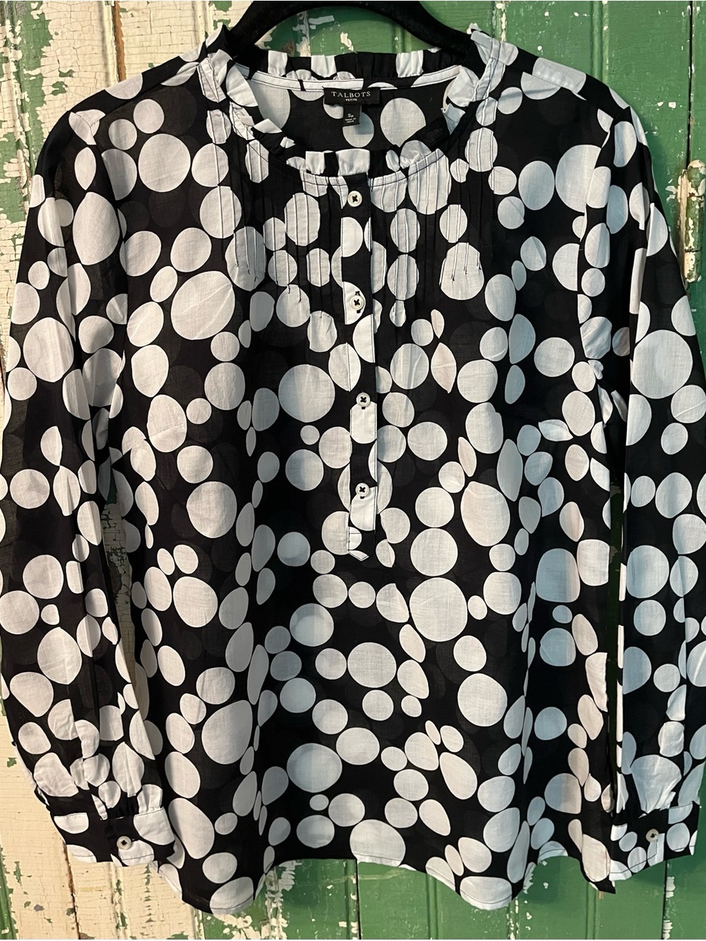 Talbots Cotton Polka Dots Blouse Black and White Size Small
